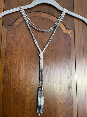 Monochrome Beaded Tassel Necklace